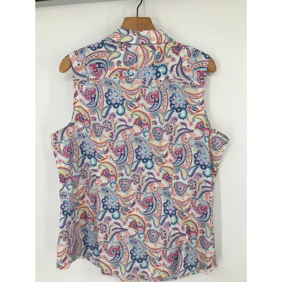 Talbots Womens Sleeveless no iron Button-Up Blouse Paisley Print size 16 - Picture 13 of 13